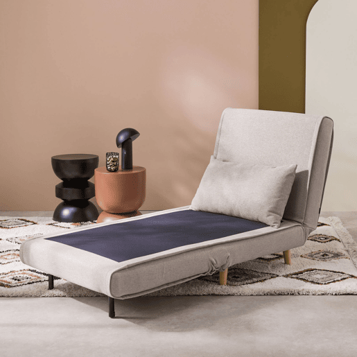 Poltrona de 1 lugar conversível em tecido simple com base de madeira, Guest, Beige, 191x77x49 cm