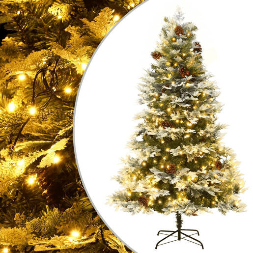 Árvore de Natal com pinhas pré-iluminada 195 cm PVC e PE verde Árvore de Natal com pinhas pré-iluminada 195 cm PVC e PE verde