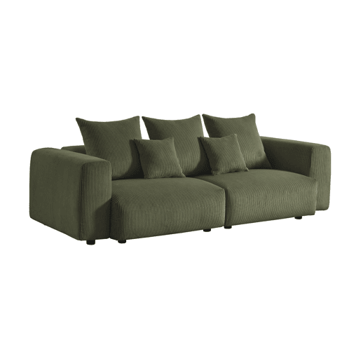 Sofá removível veludo canelado grosso de 3 lugares , Pillow, Verde caqui, 230x97x82 cm