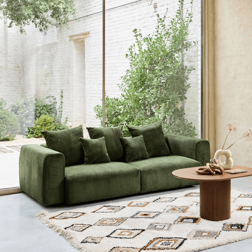 Sofá removível veludo canelado grosso de 3 lugares , Pillow, Verde caqui, 230x97x82 cm