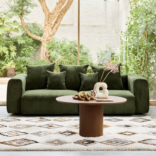 Sofá removível veludo canelado grosso de 3 lugares , Pillow, Verde caqui, 230x97x82 cm
