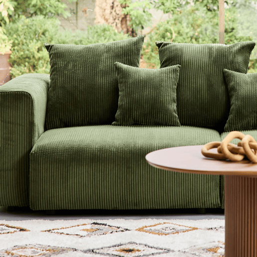 Sofá removível veludo canelado grosso de 3 lugares , Pillow, Verde caqui, 230x97x82 cm