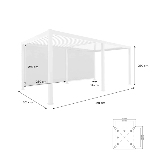 Pérgola bioclimática Triomphe 3x6m V1 + 2 toldos 3m, Triomphe 3x6m + acessórios, Branco, 600x300x250 cm