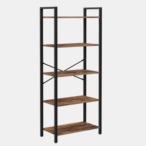 Estante de 5 andares com estrutura de aço para sala de estar entrada de escritório estilo industrial 153 cm rústico marrom e preto 12_0002829