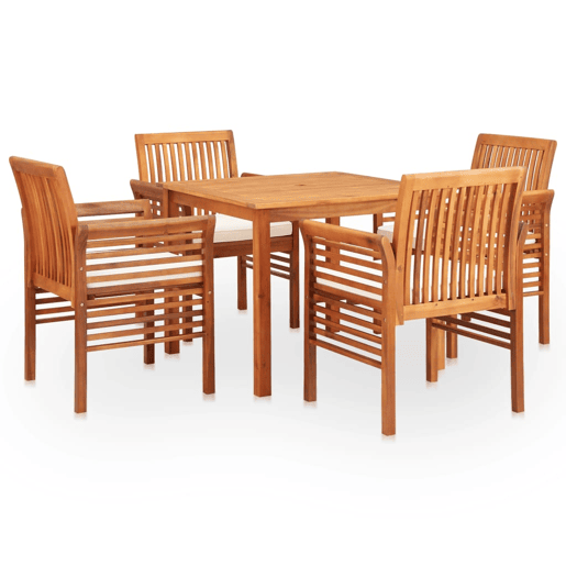 Conjunto de jantar para exterior de 5 peças e almofadas de acácia maciça 02_0014657 Conjunto de jantar para exterior de 5 peças e almofadas de acácia maciça 02_0014657