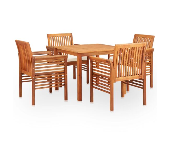 Juego de comedor de exterior de 5 piezas y cojines de acacia maciza 02_0014657