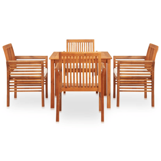 Conjunto de jantar para exterior de 5 peças e almofadas de acácia maciça 02_0014657 Conjunto de jantar para exterior de 5 peças e almofadas de acácia maciça 02_0014657