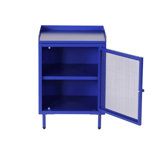 Mesa de cabeceira industrial de metal com 1 porta, set de 2, Ohio, Azul, 40x35x58 cm
