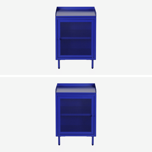 Mesa de cabeceira industrial de metal com 1 porta, set de 2, Ohio, Azul, 40x35x58 cm