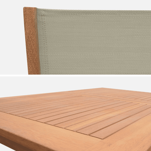 Mesa de jardim extensível em madeira, 6 cadeiras, Mesa Almeria 180 cm + 6 cadeiras, Madeira, 180x80x75 cm