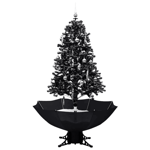 Árvore Natal c neve base formato guarda-chuva 170 cm PVC preto