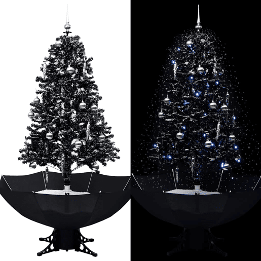 Árvore Natal c neve base formato guarda-chuva 170 cm PVC preto