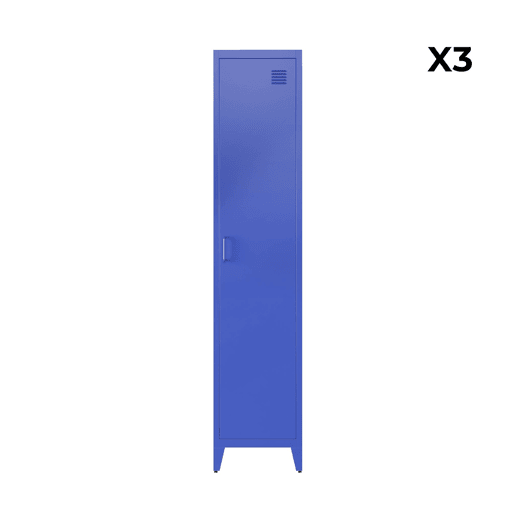 Armário em metal, 4 espaços de armazenamento, set de 3, Soho, Azul, 38x38x180 cm Armário em metal, 4 espaços de armazenamento, set de 3, Soho, Azul, 38x38x180 cm