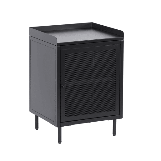 Mesa de cabeceira industrial de metal com 1 porta, Ohio, Preto, 40x35x58 cm