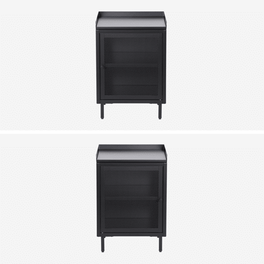 Mesa de cabeceira industrial de metal com 1 porta, Ohio, Preto, 40x35x58 cm
