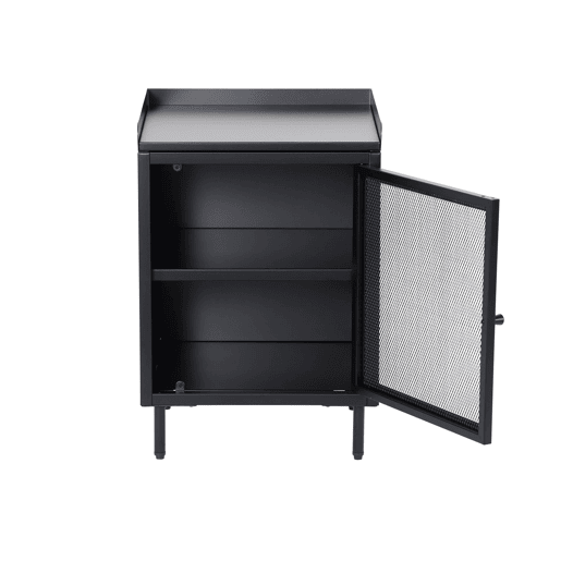 Mesa de cabeceira industrial de metal com 1 porta, Ohio, Preto, 40x35x58 cm