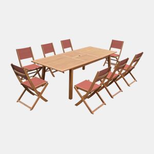 Mesa de jardim extensível em madeira, 8 cadeiras, Almeria, Madeira, 240x100x75 cm