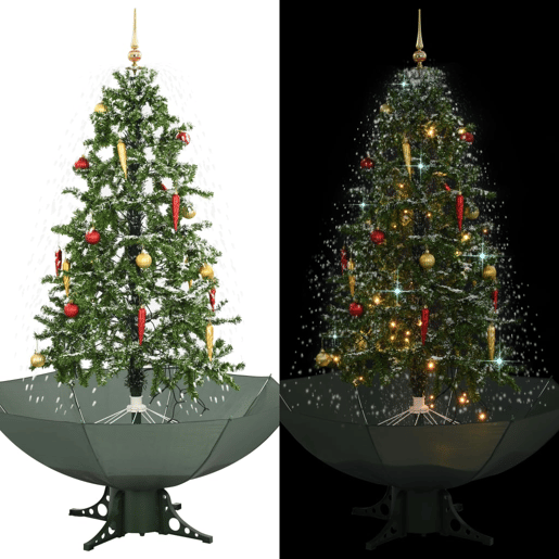 Árvore de Natal com neve base formato guarda-chuva 170 cm verde