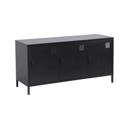 Móvel de TV industrial de metal com 3 portas, 120cm, Alabama, Preto, 120x40x60 cm
