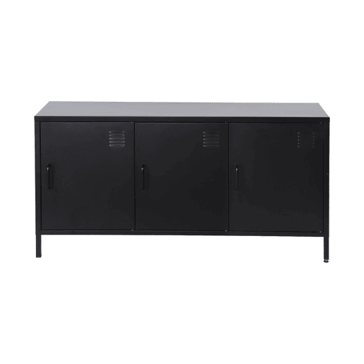Móvel de TV industrial de metal com 3 portas, 120cm, Alabama, Preto, 120x40x60 cm