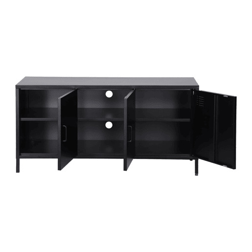 Móvel de TV industrial de metal com 3 portas, 120cm, Alabama, Preto, 120x40x60 cm