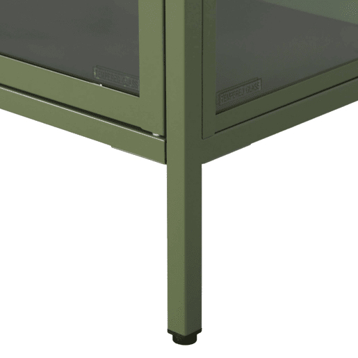 Móvel de TV industrial em metal e vidro com 3 portas, 120cm, Arkansas, Verde, 120x35x55 cm