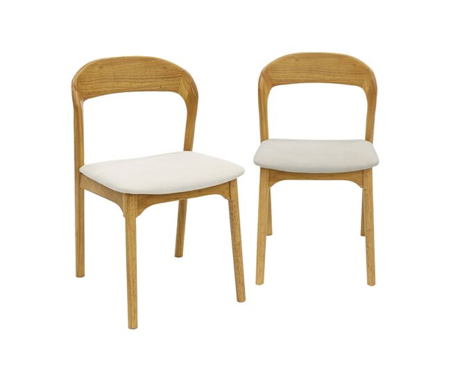 Silla vintage de madera de hevea y tela, set de 2, athena, natural, 46x53x78 cm