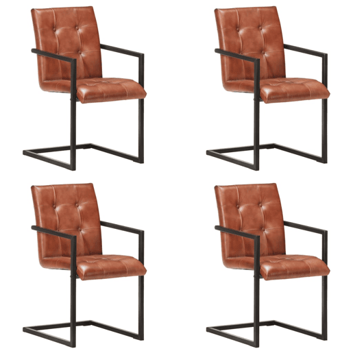 vidaXL Cadeiras de jantar cantilever 4 pcs couro genuíno castanho