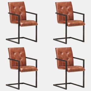 vidaXL Cadeiras de jantar cantilever 4 pcs couro genuíno castanho