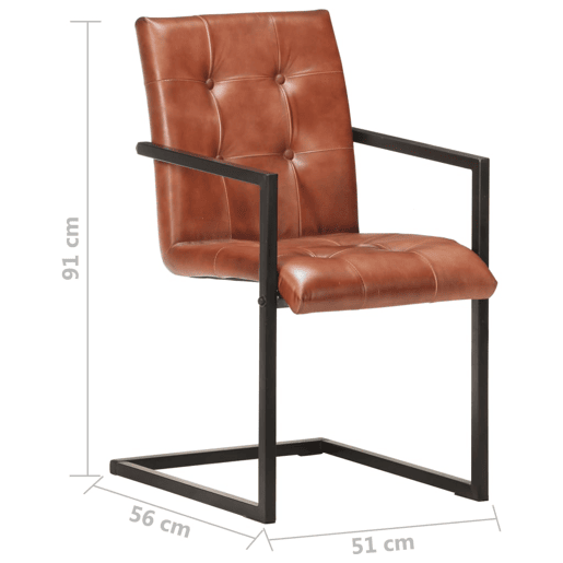 vidaXL Cadeiras de jantar cantilever 4 pcs couro genuíno castanho