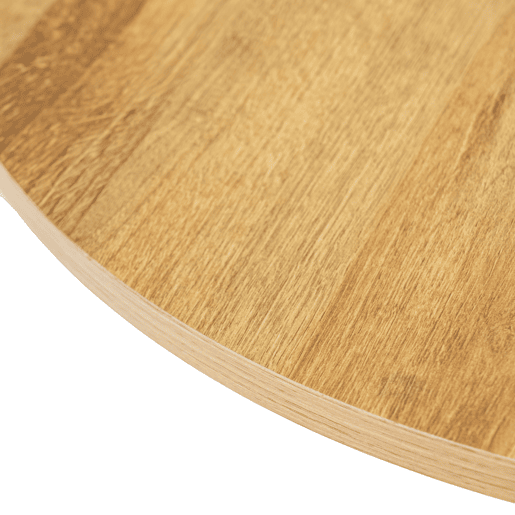 Mesa De Jantar Redonda Moderna De 80 Cm Com Tampo Em MDF E1 Efeito Carvalho E Base Metálica Preta Semibrilhante, Design Tipo Trompete Estável E Elegante, Ideal Para Sala Ou Cozinha, Fácil De Limpar E Resistente