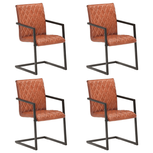 vidaXL Cadeiras de jantar cantilever 4 pcs couro genuĂno castanho vidaXL Cadeiras de jantar cantilever 4 pcs couro genuĂno castanho