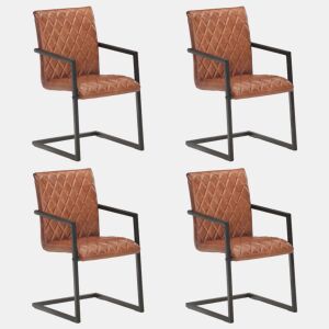 vidaXL Cadeiras de jantar cantilever 4 pcs couro genuíno castanho