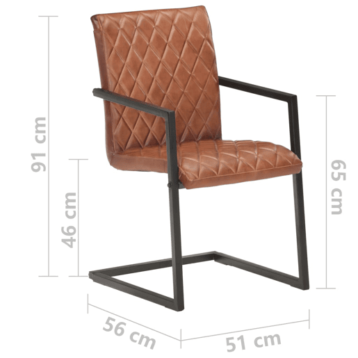 vidaXL Cadeiras de jantar cantilever 4 pcs couro genuĂno castanho vidaXL Cadeiras de jantar cantilever 4 pcs couro genuĂno castanho