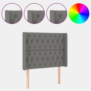 vidaXL Cabeceira de cama c LED tecido 103x16x118128 cm cinza-escuro