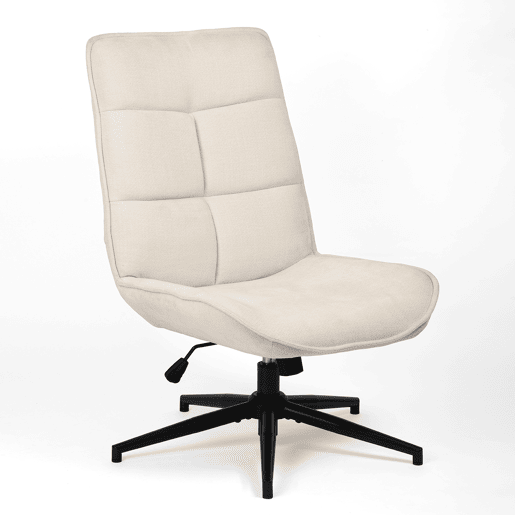 Cadeira De Relax Giratória Estofada Em Tecido Chenille Cor Bege Com Encosto Alto Ergonómico Assento Acolchoado Altura Regulável 89-95 Cm Base Metálica Estável Estilo Moderno Ideal Para Sala Quarto Escritório