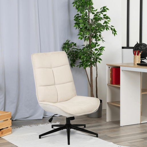 Cadeira De Relax Giratória Estofada Em Tecido Chenille Cor Bege Com Encosto Alto Ergonómico Assento Acolchoado Altura Regulável 89-95 Cm Base Metálica Estável Estilo Moderno Ideal Para Sala Quarto Escritório