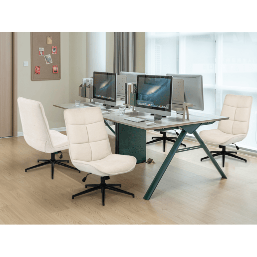 Cadeira De Relax Giratória Estofada Em Tecido Chenille Cor Bege Com Encosto Alto Ergonómico Assento Acolchoado Altura Regulável 89-95 Cm Base Metálica Estável Estilo Moderno Ideal Para Sala Quarto Escritório