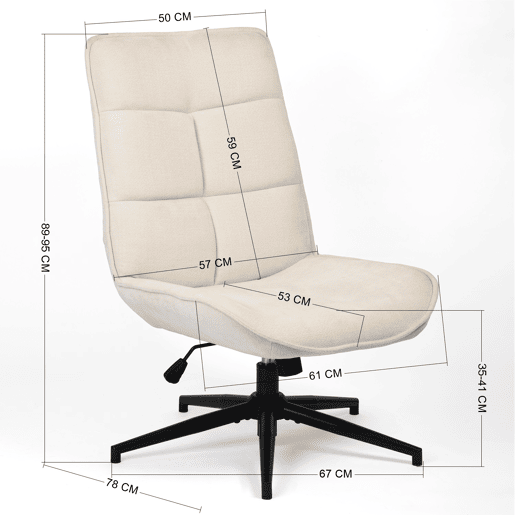 Cadeira De Relax Giratória Estofada Em Tecido Chenille Cor Bege Com Encosto Alto Ergonómico Assento Acolchoado Altura Regulável 89-95 Cm Base Metálica Estável Estilo Moderno Ideal Para Sala Quarto Escritório