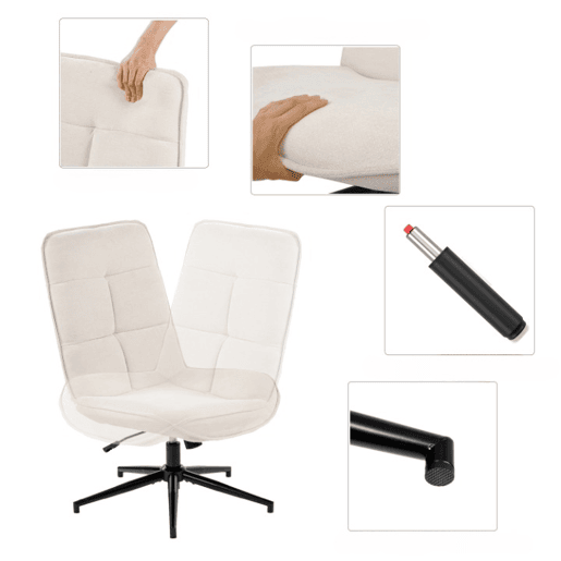 Cadeira De Relax Giratória Estofada Em Tecido Chenille Cor Bege Com Encosto Alto Ergonómico Assento Acolchoado Altura Regulável 89-95 Cm Base Metálica Estável Estilo Moderno Ideal Para Sala Quarto Escritório