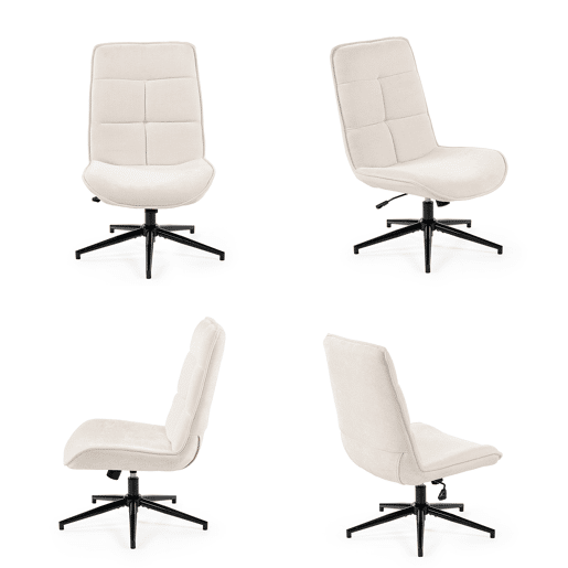 Cadeira De Relax Giratória Estofada Em Tecido Chenille Cor Bege Com Encosto Alto Ergonómico Assento Acolchoado Altura Regulável 89-95 Cm Base Metálica Estável Estilo Moderno Ideal Para Sala Quarto Escritório