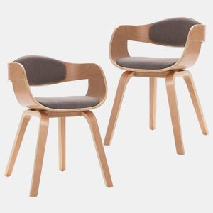 vidaXL Cadeiras jantar 2pcs madeira curvada e tecido cinza-acastanhado