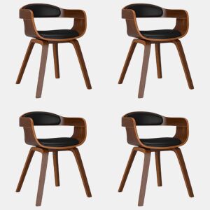 vidaXL Cadeira de jantar 4pcs madeira curvada e couro artificial preto