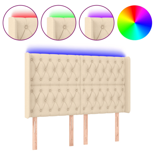 vidaXL Cabeceira cama c luzes LED tecido 147x16x118128 cm cor creme vidaXL Cabeceira cama c luzes LED tecido 147x16x118128 cm cor creme