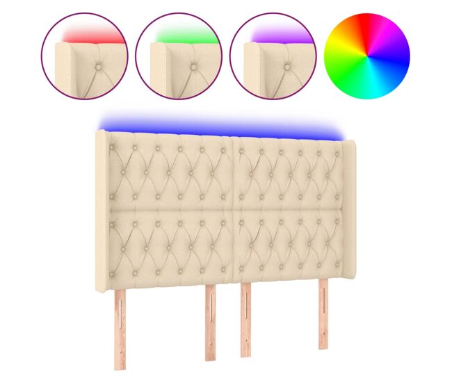 Vidaxl cabecero con led de tela color crema 147x16x118/128 cm