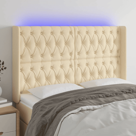 vidaXL Cabeceira cama c luzes LED tecido 147x16x118128 cm cor creme vidaXL Cabeceira cama c luzes LED tecido 147x16x118128 cm cor creme