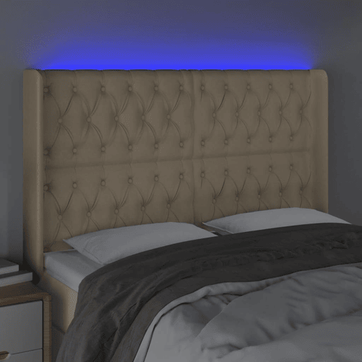 vidaXL Cabeceira cama c luzes LED tecido 147x16x118128 cm cor creme vidaXL Cabeceira cama c luzes LED tecido 147x16x118128 cm cor creme