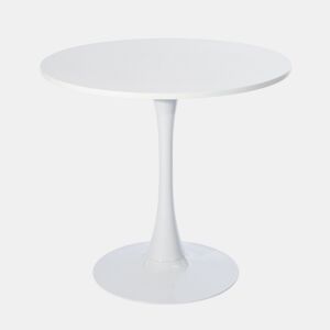 Mesa Redonda De Jantar Branca Com Tampo Em MDF Lacado Fosco E Base Metálica Estável, Design Moderno E Minimalista De 80 cm Ideal Para Sala De Jantar, Cozinha Ou Espaços Compactos