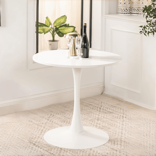 Mesa Redonda De Jantar Branca Com Tampo Em MDF Lacado Fosco E Base Metálica Estável, Design Moderno E Minimalista De 80 cm Ideal Para Sala De Jantar, Cozinha Ou Espaços Compactos