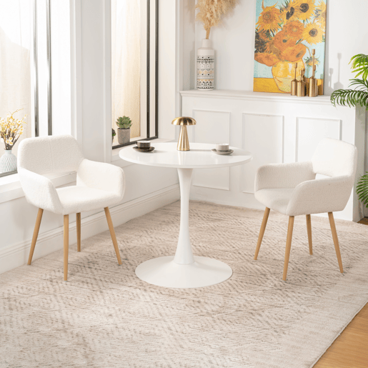 Mesa Redonda De Jantar Branca Com Tampo Em MDF Lacado Fosco E Base Metálica Estável, Design Moderno E Minimalista De 80 cm Ideal Para Sala De Jantar, Cozinha Ou Espaços Compactos